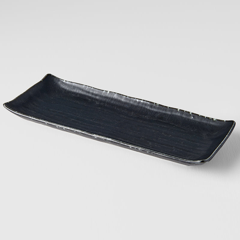Plate Ibushi Rectangular 26.5cm Black Glaze - Made In Japan | Japanese Tableware