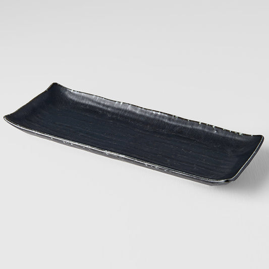 Plate Ibushi Rectangular 26.5cm Black Glaze - Made In Japan | Japanese Tableware