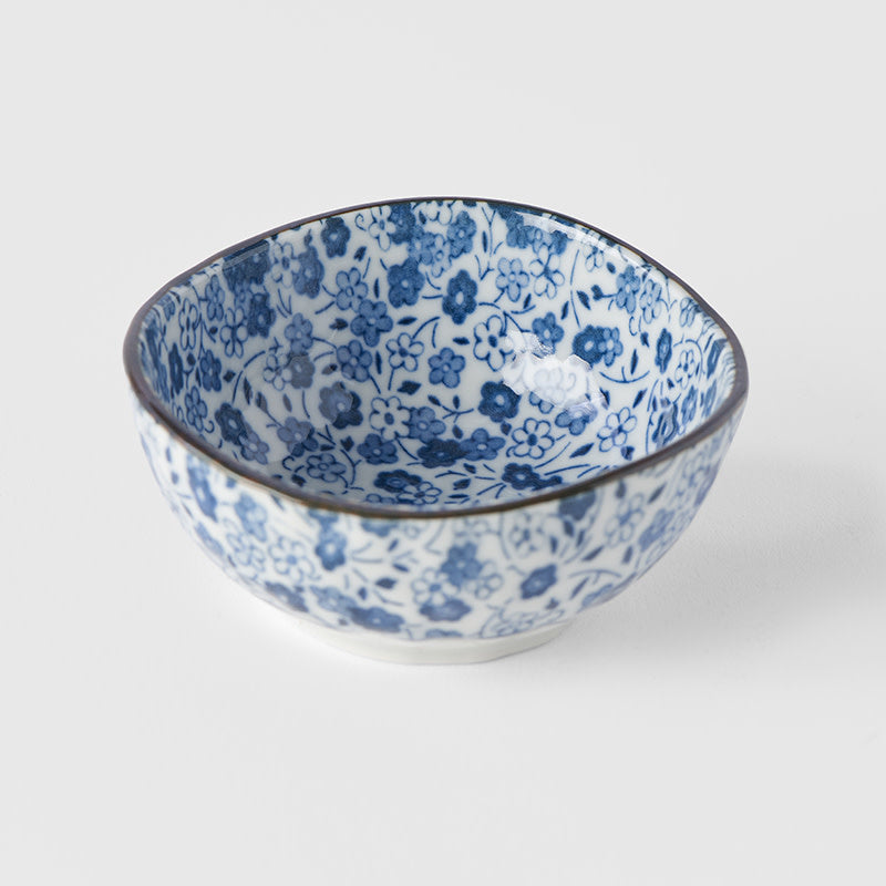 Sauce Dish Organic Shape 9cm Blue Daisy Glaze