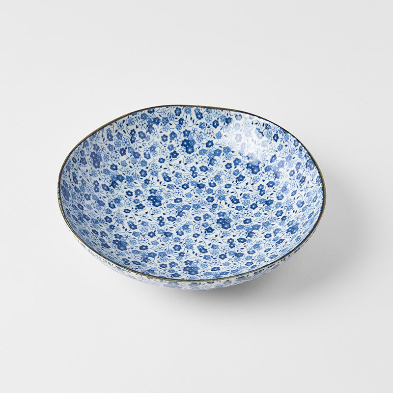 Pasta Bowl 21cm Blue Daisy Design - Made In Japan | Japanese Tableware