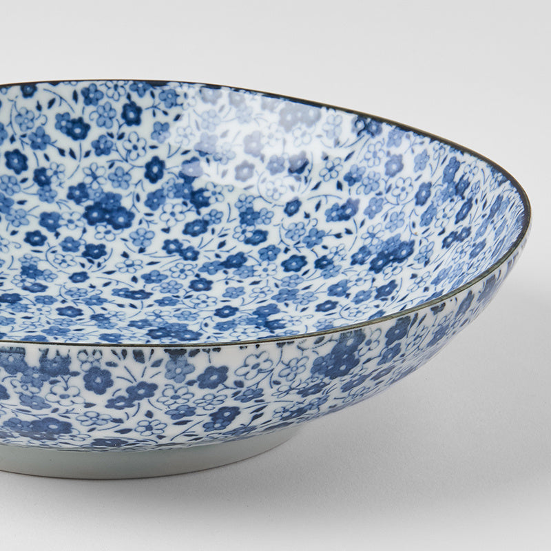 Pasta Bowl 21cm Blue Daisy Design - Made In Japan | Japanese Tableware