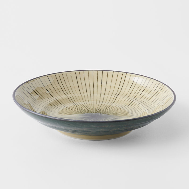 Pasta Bowl Flat 23cm Green Converging Line Glaze