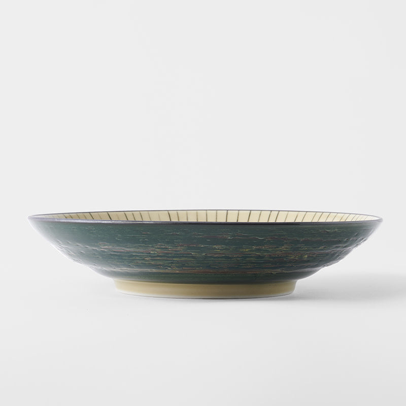 Pasta Bowl Flat 23cm Green Converging Line Glaze