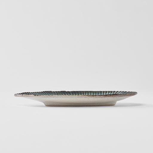 Oval Plate Leaf Shape 21cm Sky Blue Glaze