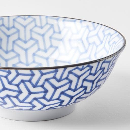 Bowl 19cm Indigo Ikat Herringbone Design - Made In Japan | Japanese Tableware