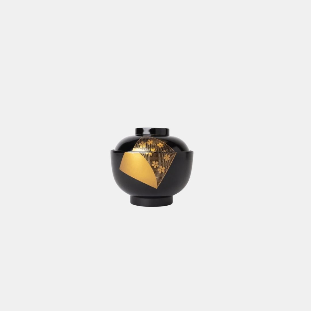 Miso Bowl 10cm Black & Metallic Fan