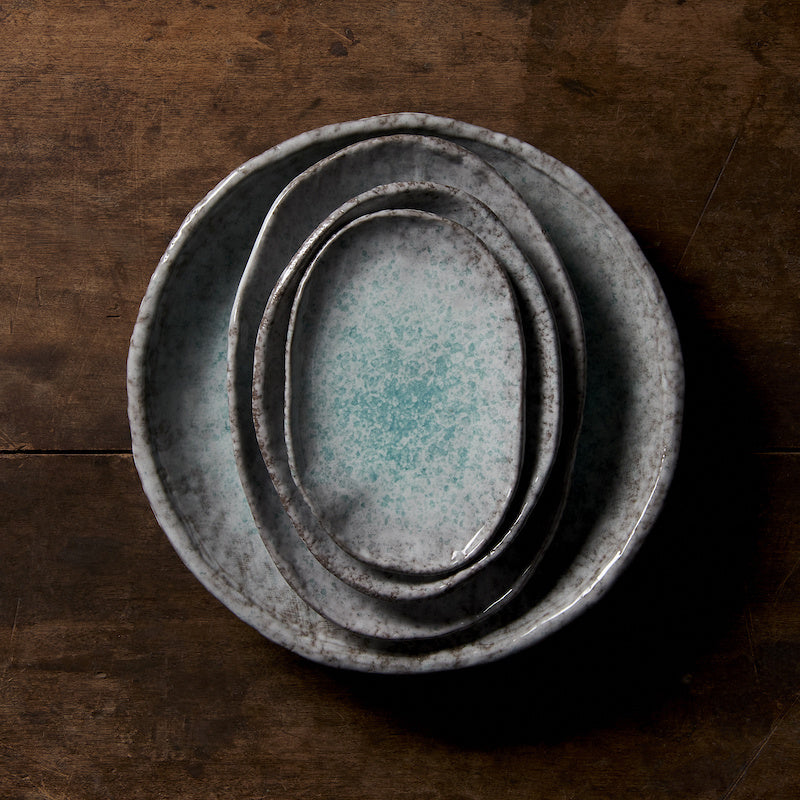 Plate Oval30cm Aqua Splash Glaze
