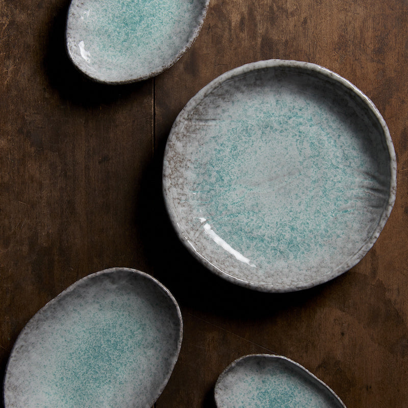 Plate Oval30cm Aqua Splash Glaze