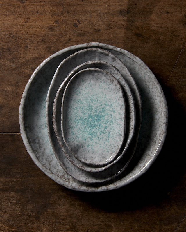 Plate Oval 17x11cm Aqua Splash Glaze - Made In Japan | Japanese Tableware
