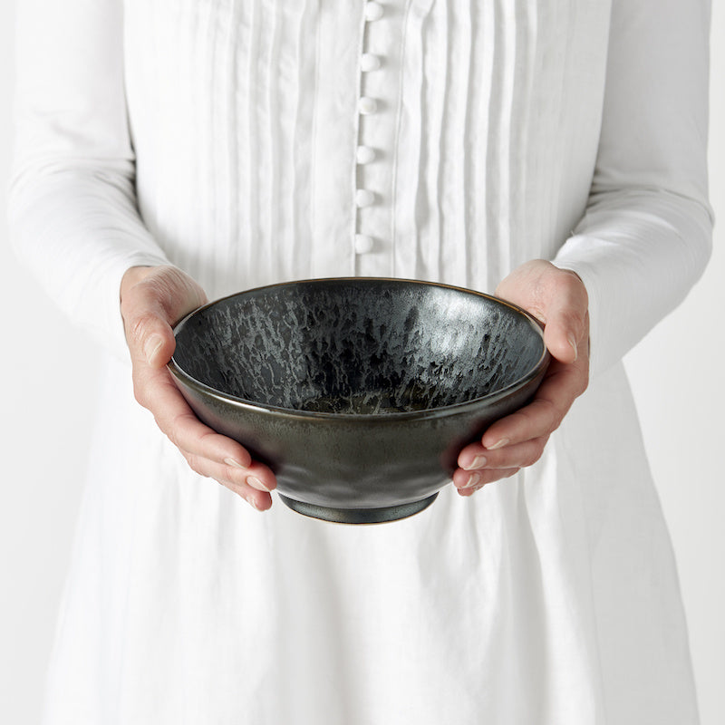 Serving Bowl Flat Base 28.5cm Black Pearl Glaze - Made In Japan | Japanese Tableware