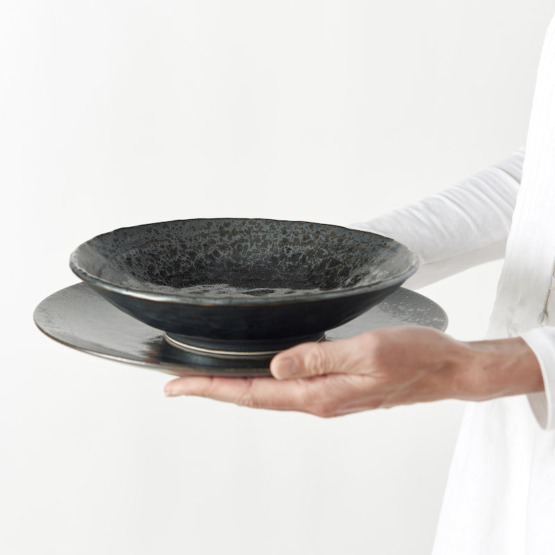 Serving Bowl Flat Base 28.5cm Black Pearl Glaze - Made In Japan | Japanese Tableware