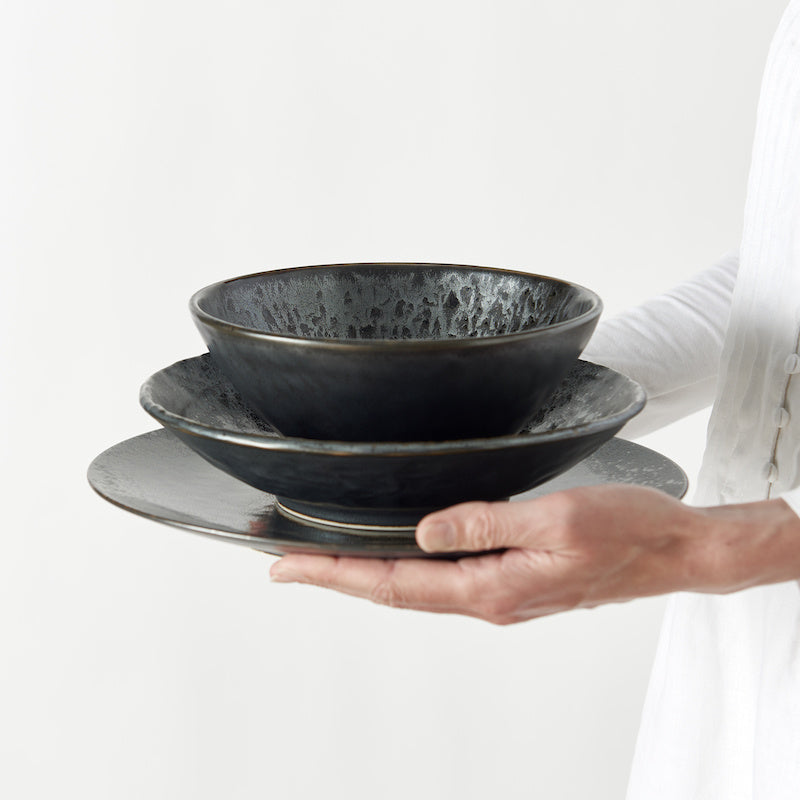 Serving Bowl Flat Base 28.5cm Black Pearl Glaze - Made In Japan | Japanese Tableware