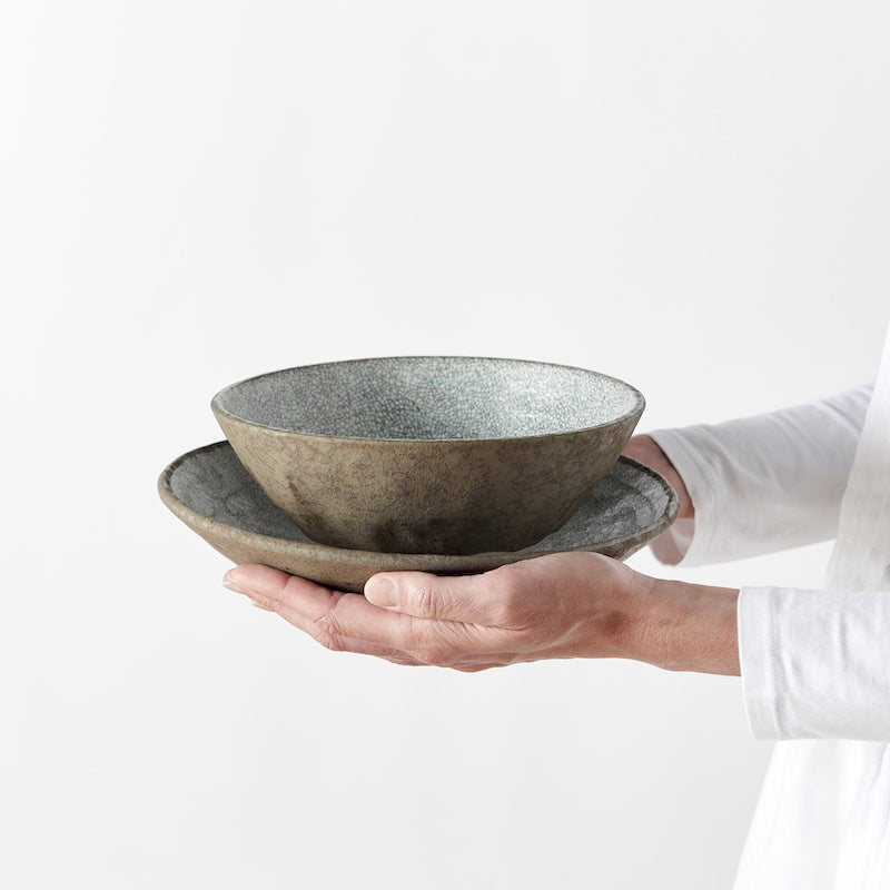 Plate High Rim 22cm Crazed Grey