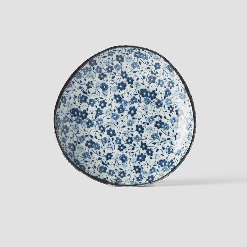 Saucer Organic Shape 12cm Blue Daisy Design - Made In Japan | Japanese Tableware