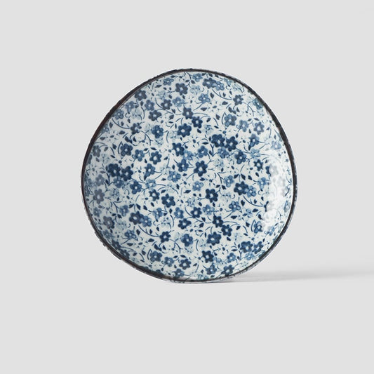 Saucer Organic Shape 12cm Blue Daisy Design - Made In Japan | Japanese Tableware
