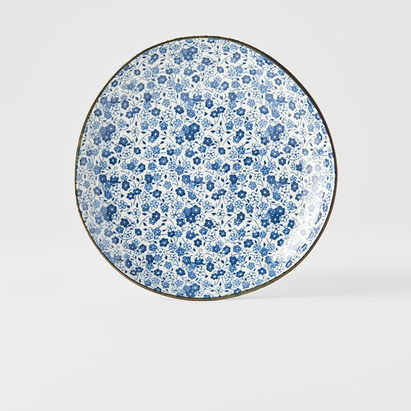 Side Plate Organic 19cm Blue Daisy Design - Made In Japan | Japanese Tableware