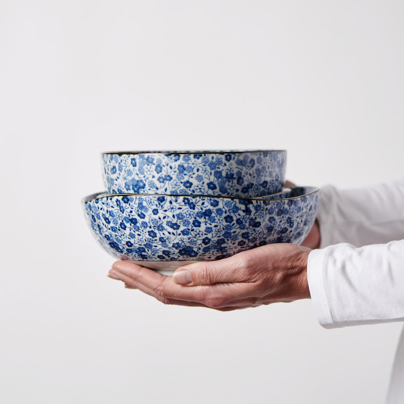Saucer Organic Shape 12cm Blue Daisy Design - Made In Japan | Japanese Tableware
