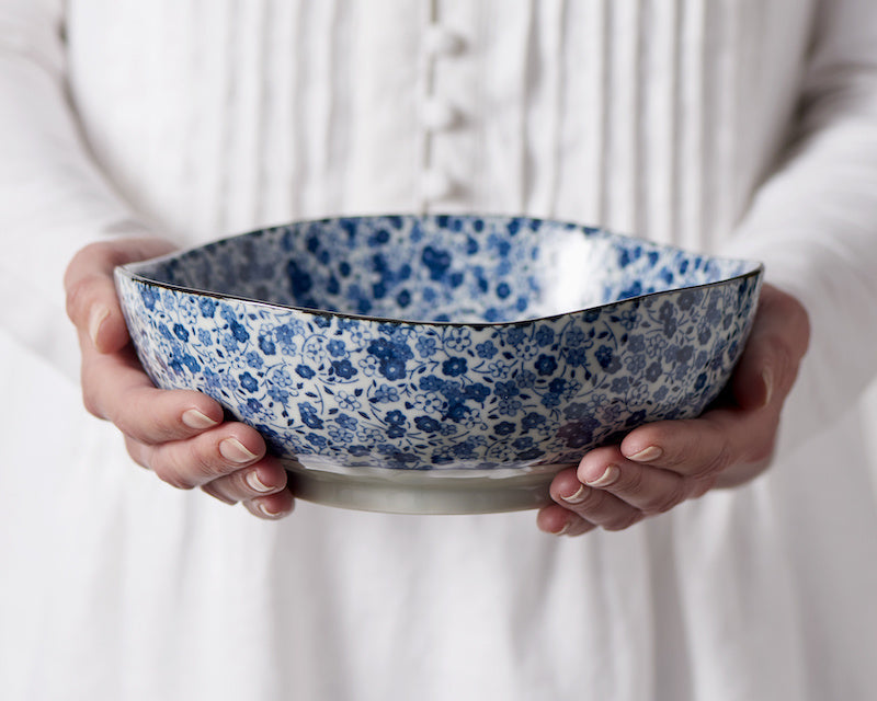 Saucer Organic Shape 12cm Blue Daisy Design - Made In Japan | Japanese Tableware