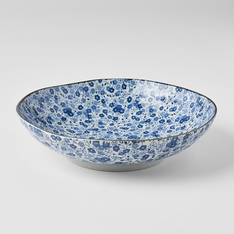 Pasta Bowl 21cm Blue Daisy Design - Made In Japan | Japanese Tableware