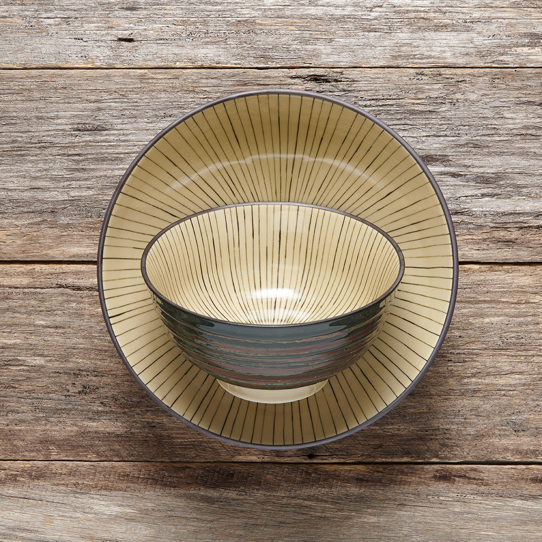 Udon Bowl 19.5cm Green Converging Line Glaze - Made In Japan | Japanese Tableware