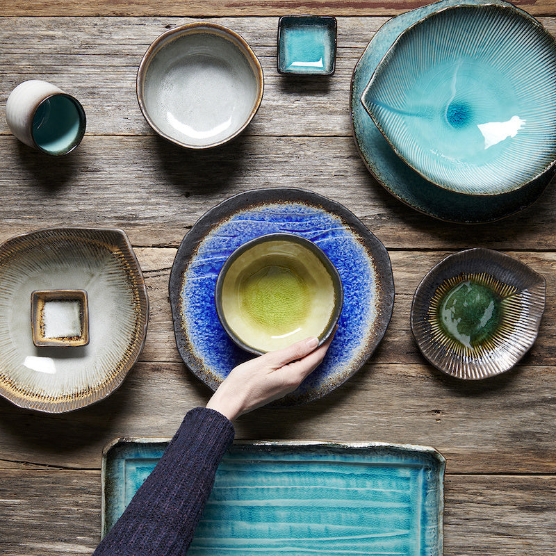 Bowl Irregular 14.5cm Sky Blue Glaze - Made In Japan | Japanese Tableware