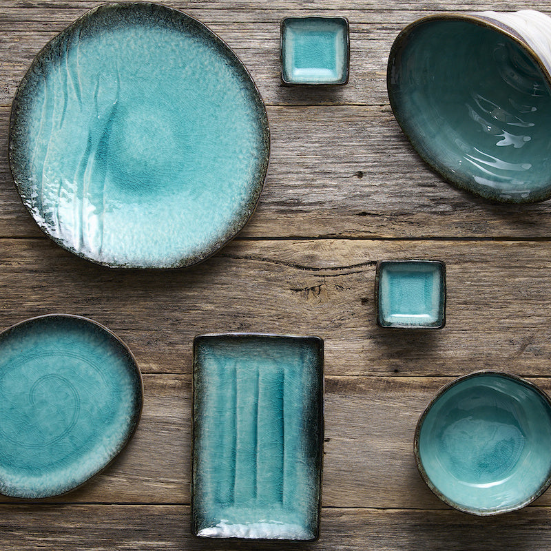 Bowl Irregular 14.5cm Sky Blue Glaze - Made In Japan | Japanese Tableware