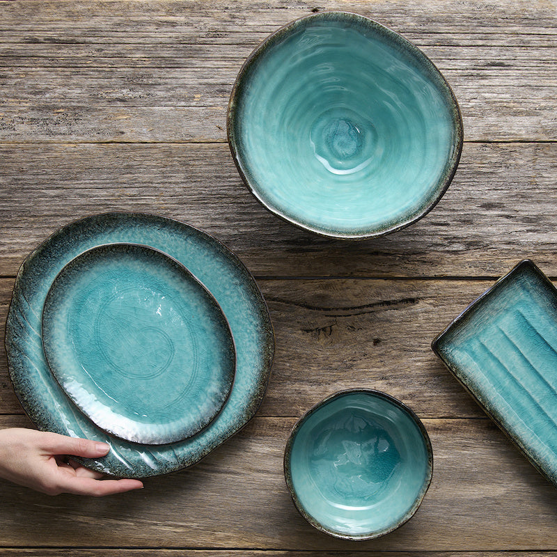 Bowl Irregular 14.5cm Sky Blue Glaze - Made In Japan | Japanese Tableware