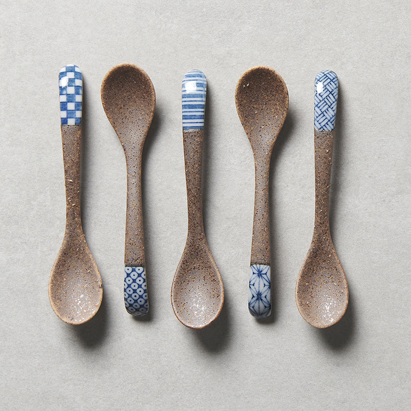 Small Bisque Spoon Indigo Checkerboard