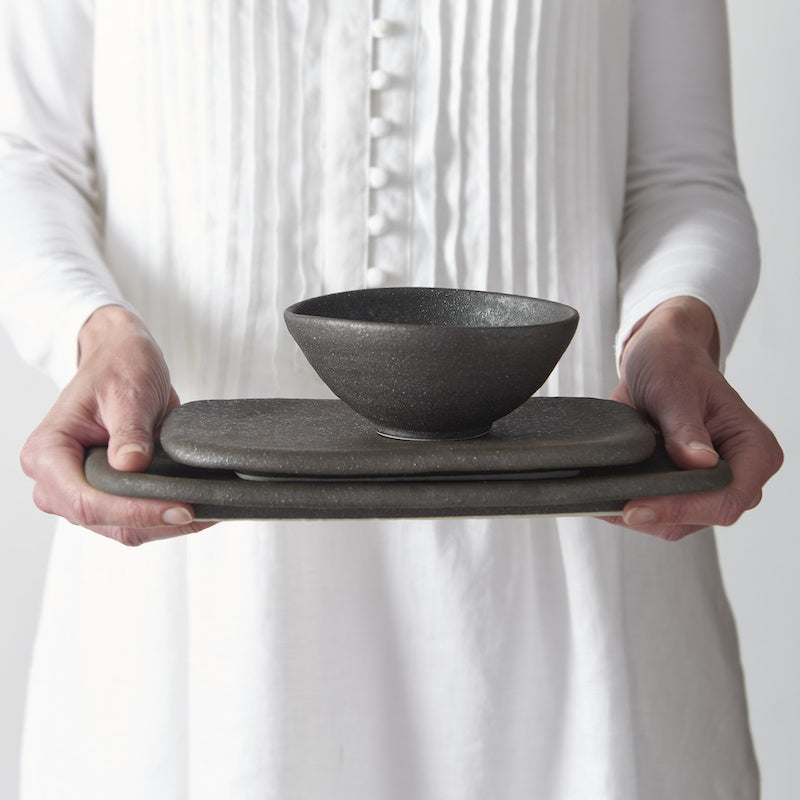 Plate Square 25cm Stone Slab Matte Black Glaze