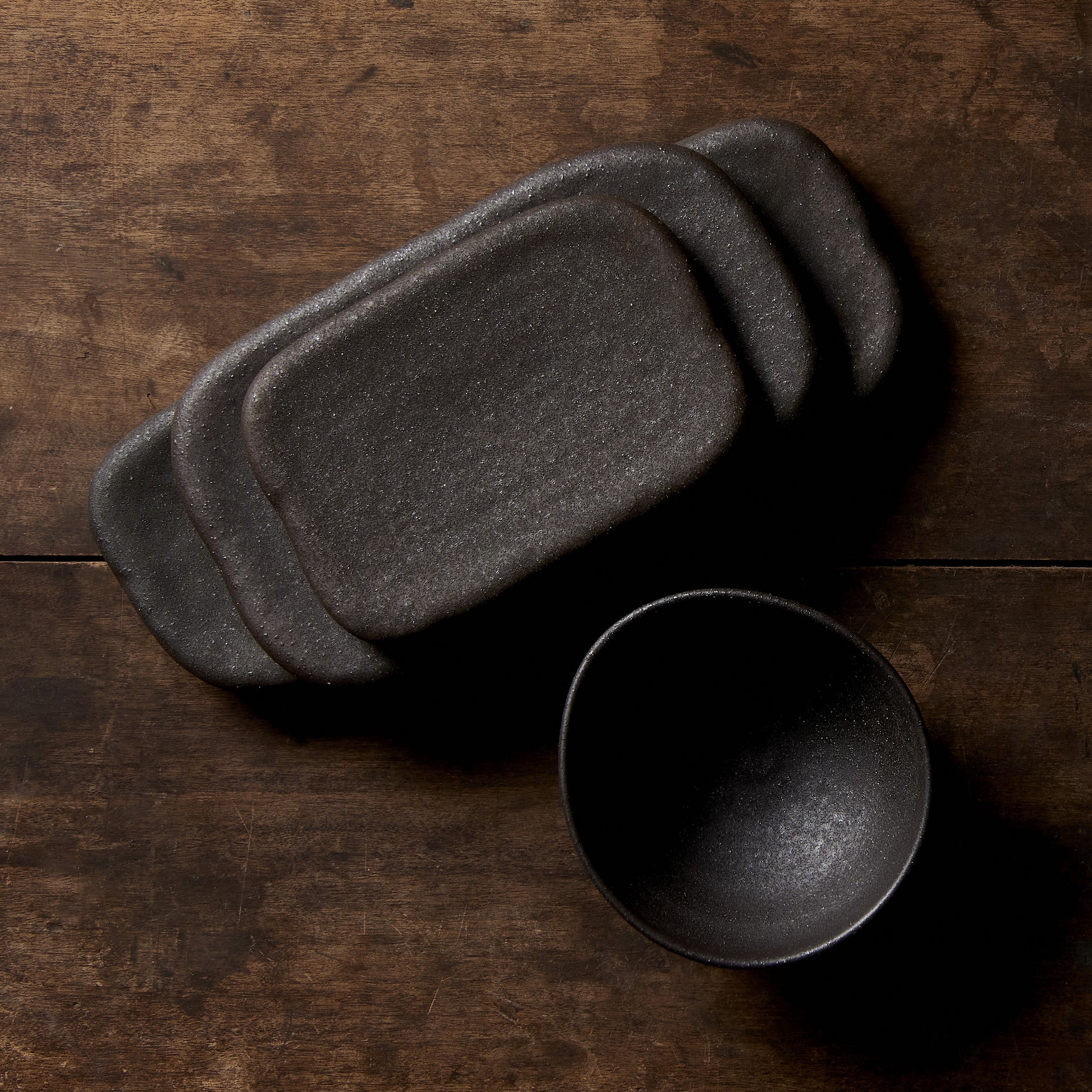 Plate Rectangular 16cm Stone Slab Matte Black Glaze