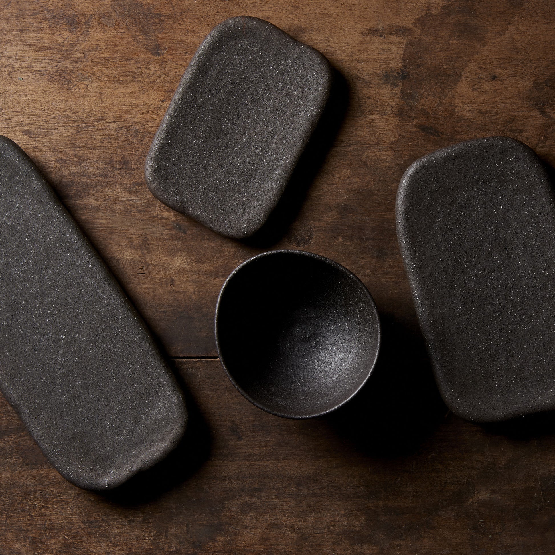 Plate Rectangular 22x13cm Stone Slab Matte Black Glaze - Made In Japan | Japanese Tableware