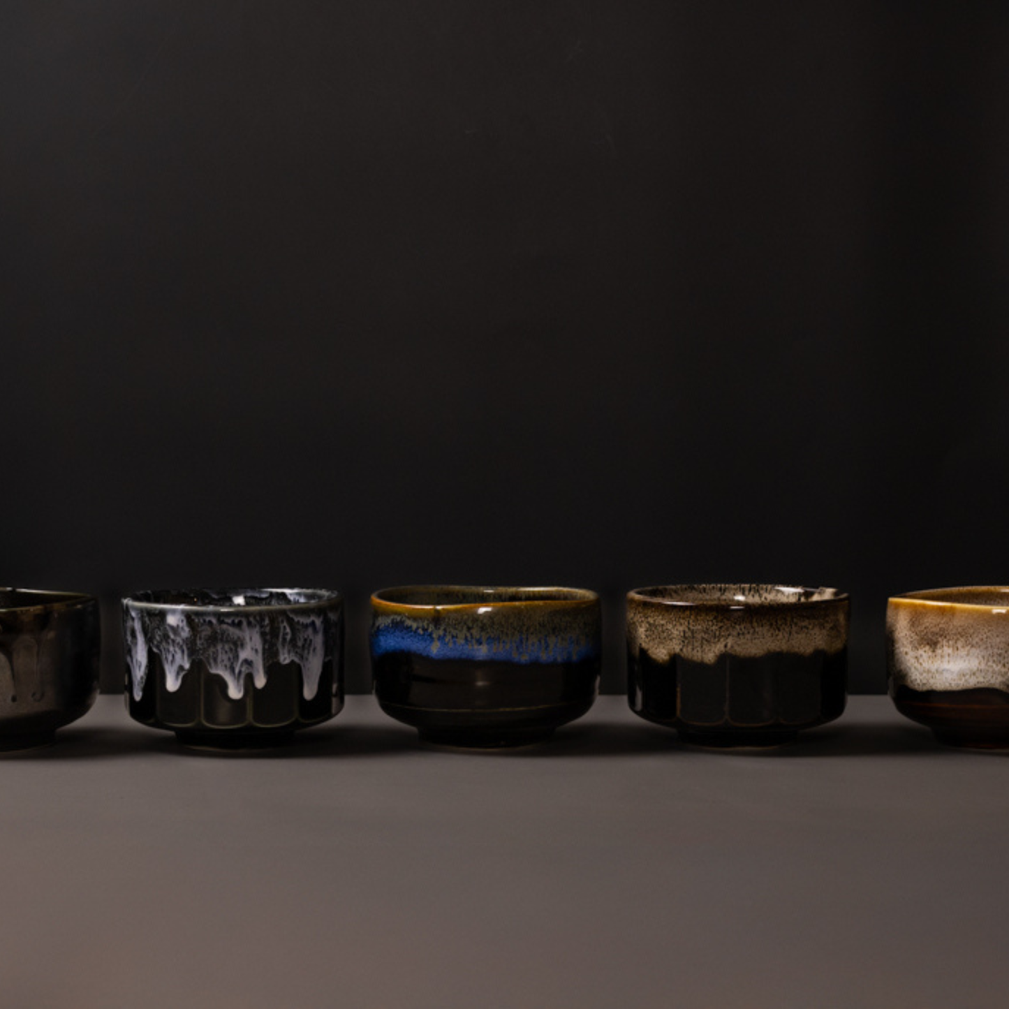 Matcha Tea Bowl 11.5cm Blue Drip on Black