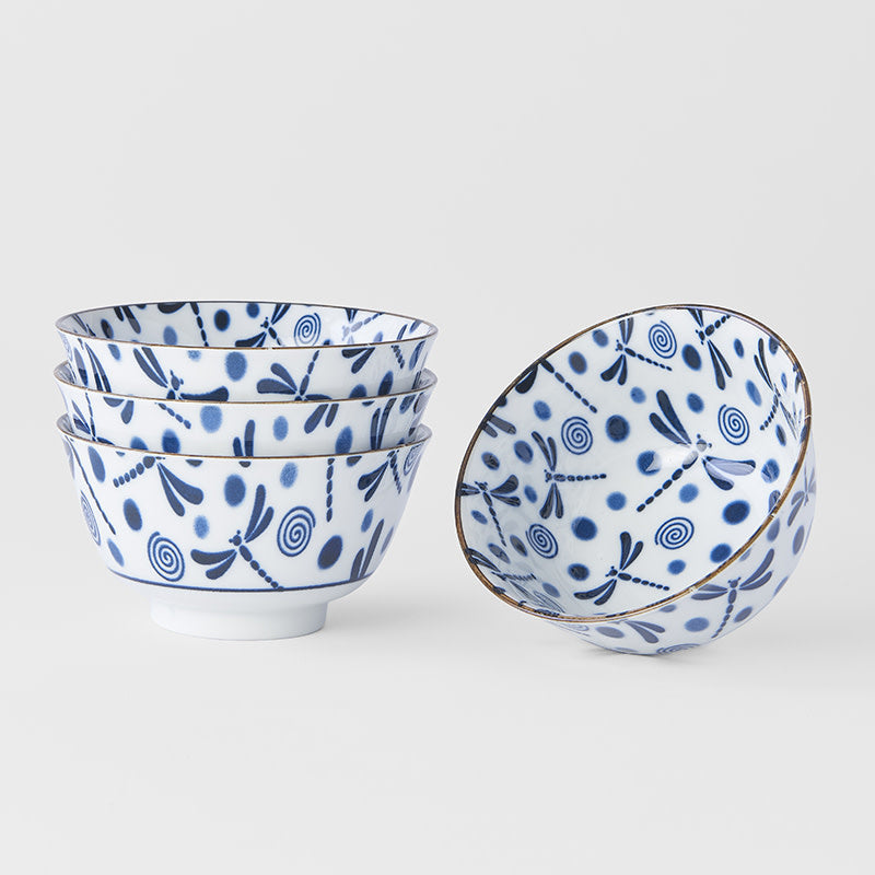 Bowl Set 2pcs Blue Dragonfly Design - Made In Japan | Japanese Tableware