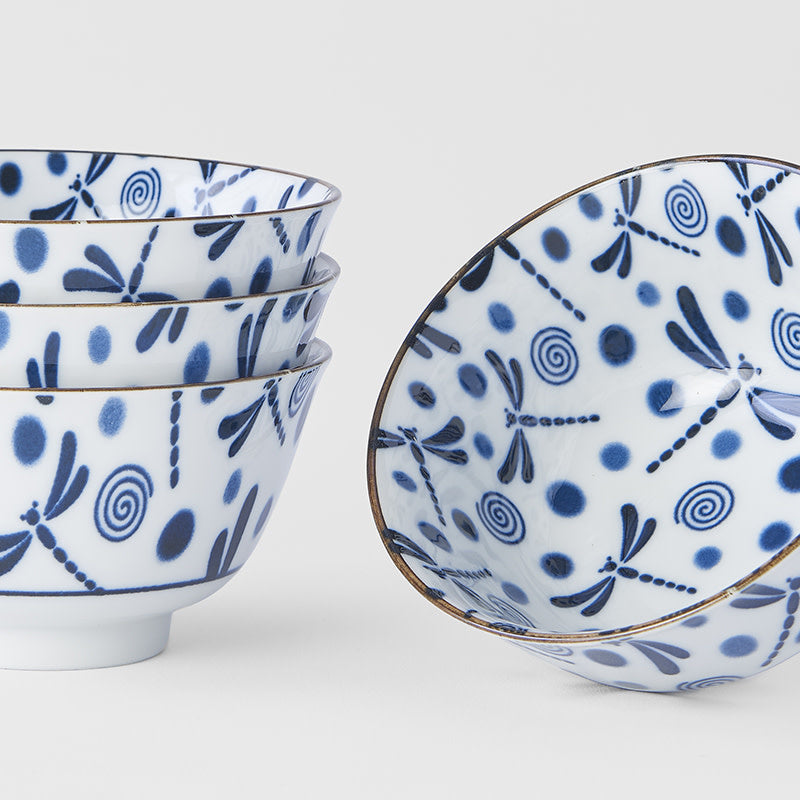 Bowl Set 2pcs Blue Dragonfly Design - Made In Japan | Japanese Tableware
