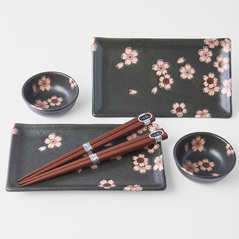 Sushi Set 2pcs Matte Black with Pink Sakura