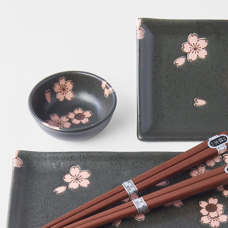 Sushi Set 2pcs Matte Black with Pink Sakura