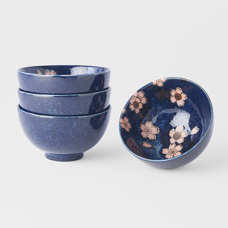 Bowl Set 4pcs Navy Pink Sakura Design