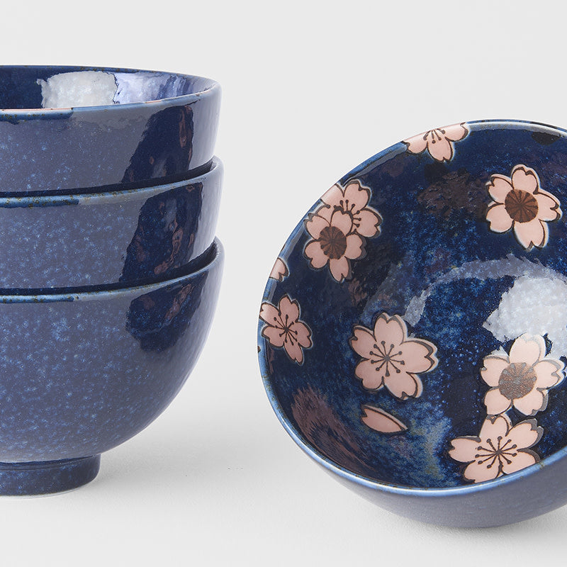 Bowl Set 4pcs Navy Pink Sakura Design