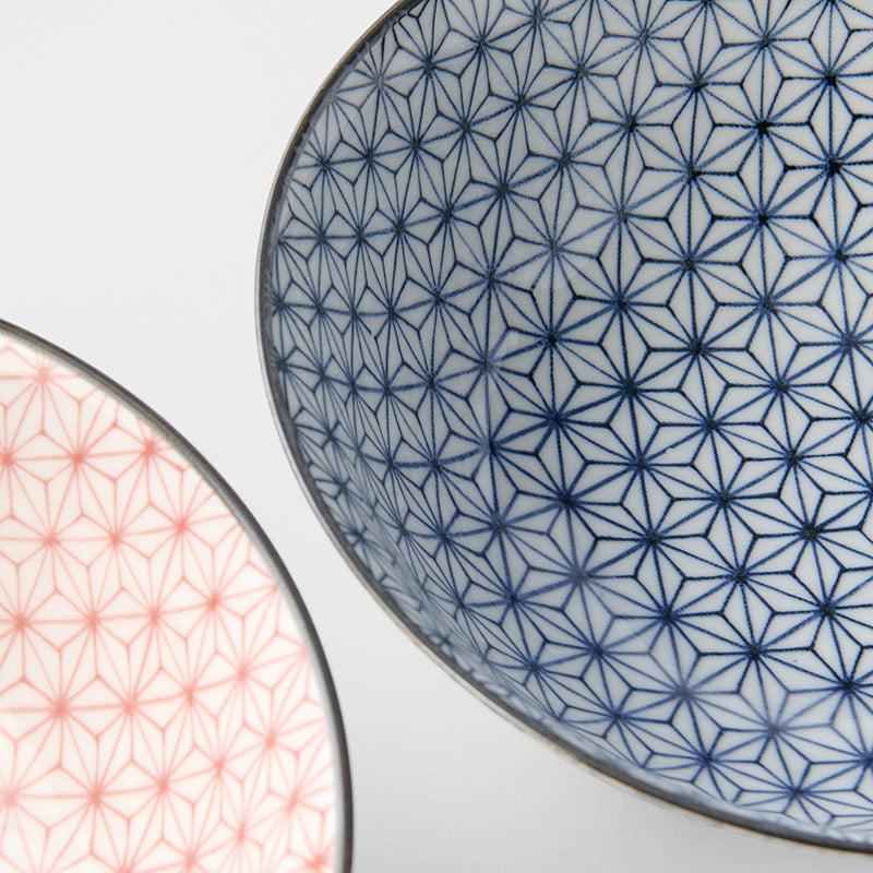 Ramen Set 2pcs with Spoon Blue & Red Asanoha Design