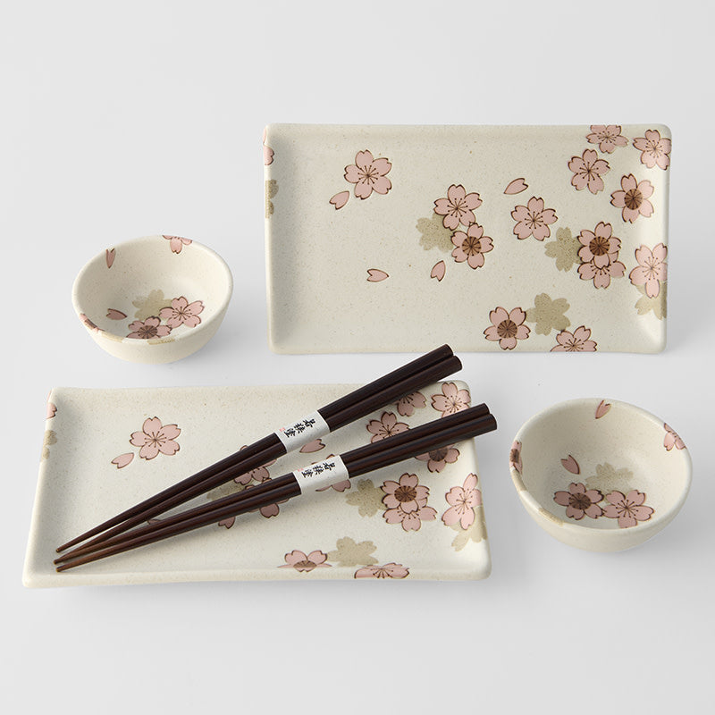 Sushi Set for Two White With Pink Sakura Design