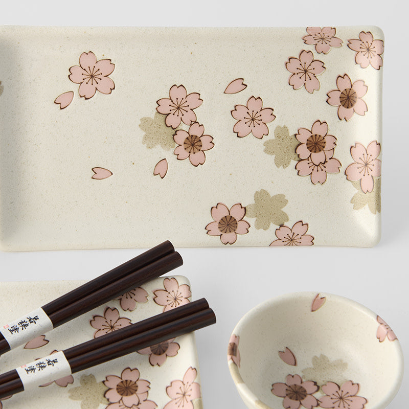 Sushi Set for Two White With Pink Sakura Design