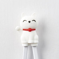 Maneki Trainer Chopsticks Lucky Cat in White