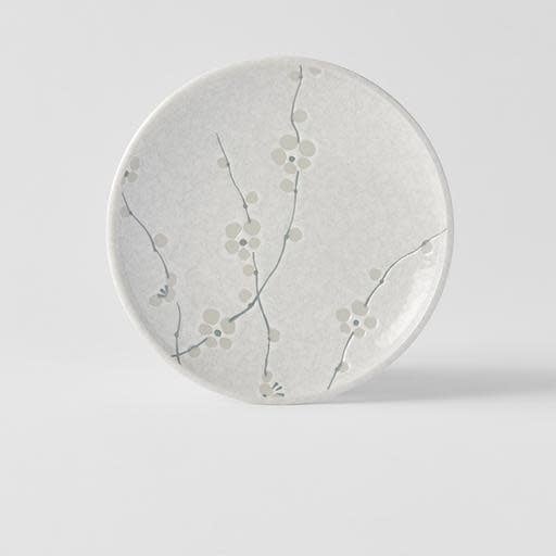 Side Plate, 19.5 cm Diameter, Ceramic, White Blossom Glaze, Smooth Rim