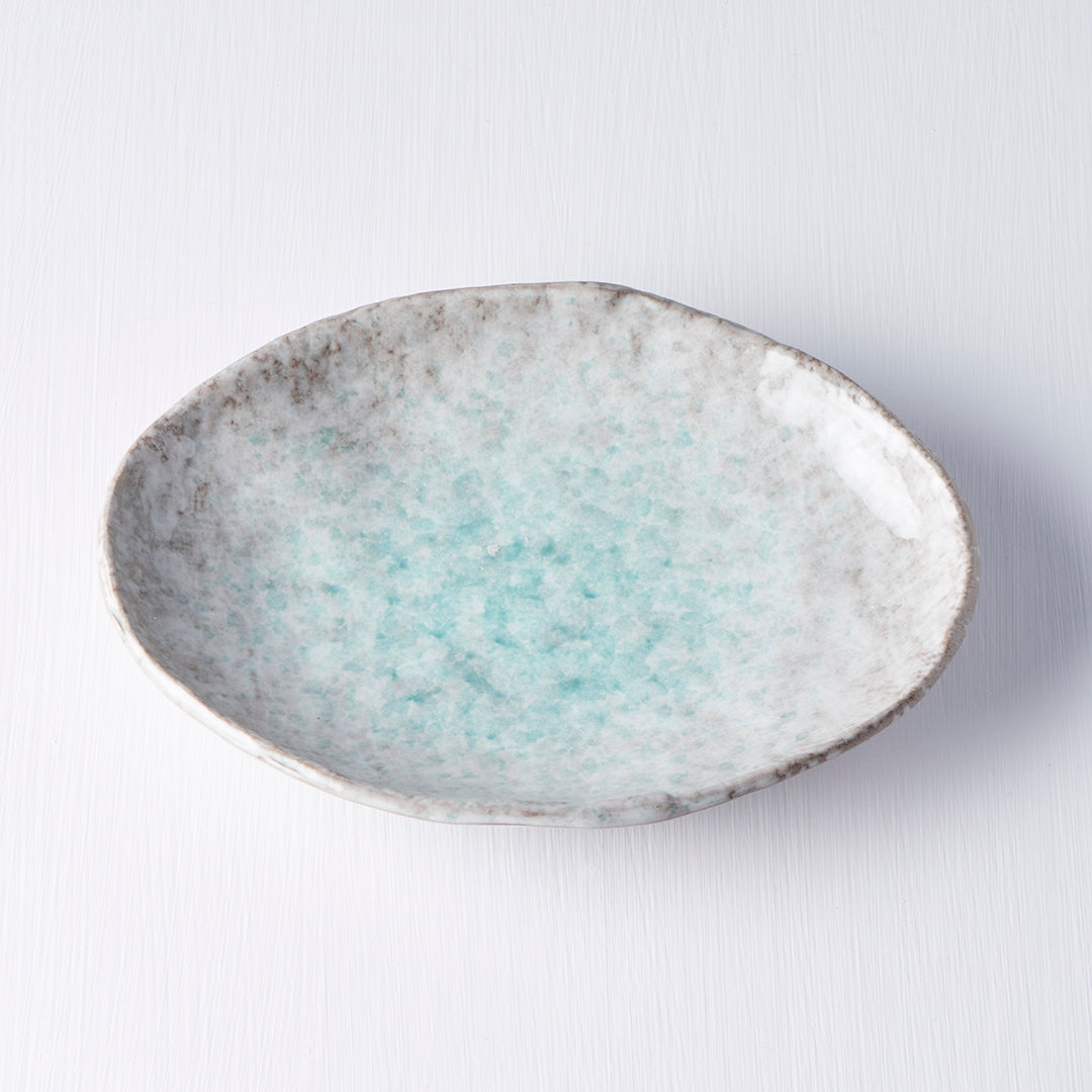 Oval Plate, 20 x 14 cm, Ceramic, Aqua Splash Blue, Glossy Irregular Rim