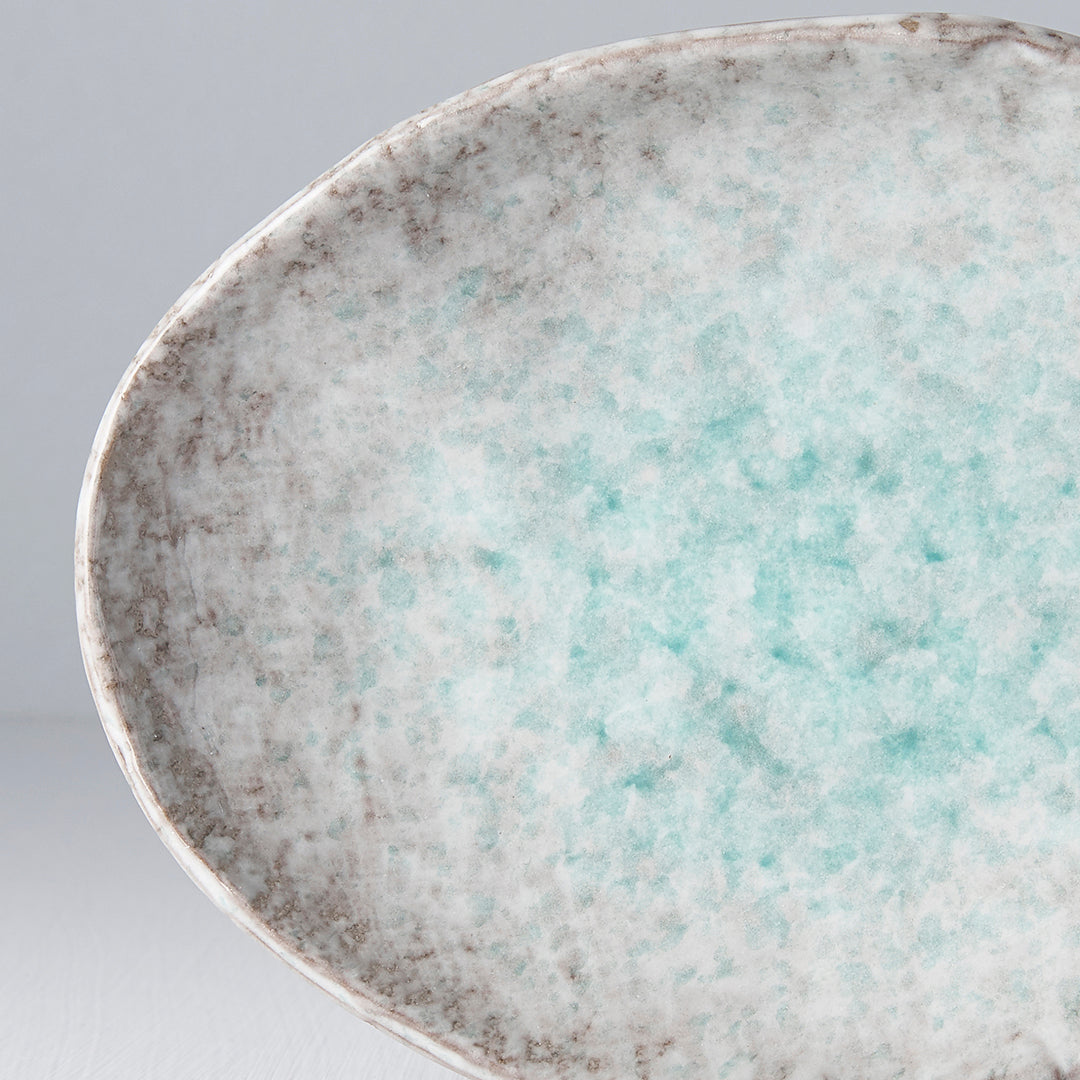 Oval Plate, 20 x 14 cm, Ceramic, Aqua Splash Blue, Glossy Irregular Rim