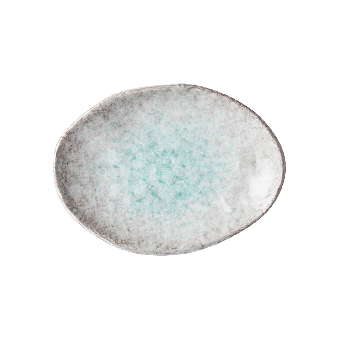 Oval Plate, 20 x 14 cm, Ceramic, Aqua Splash Blue, Glossy Irregular Rim