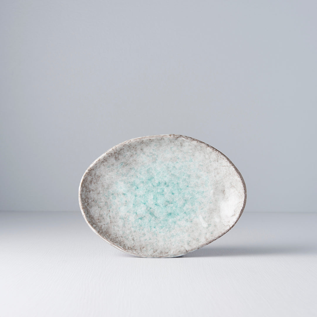 Oval Plate, 20 x 14 cm, Ceramic, Aqua Splash Blue, Glossy Irregular Rim