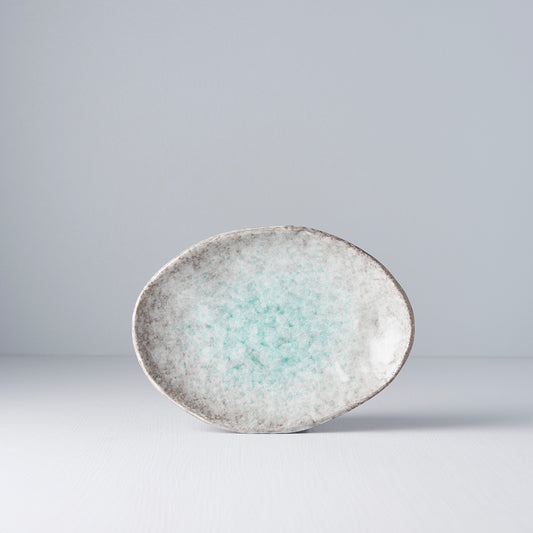 20x14cm ceramic serving plate aqua splash glaze front view blue plate