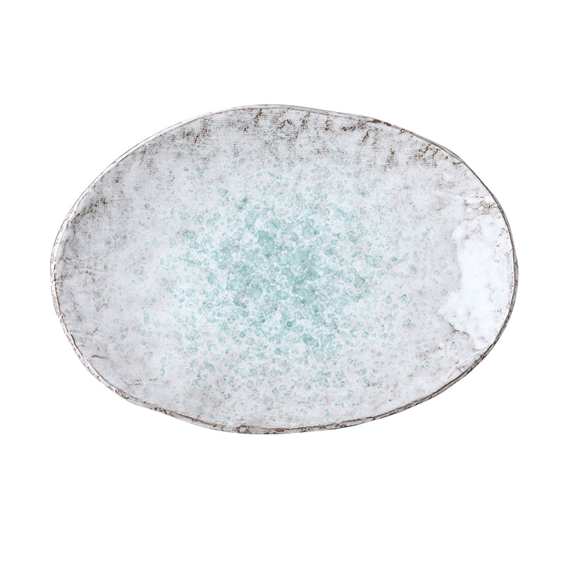 Oval Plate, 24 x 17 cm, Ceramic, Aqua Splash Blue, Glossy Irregular Rim