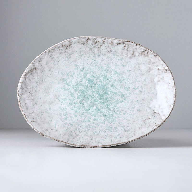 Oval Plate, 24 x 17 cm, Ceramic, Aqua Splash Blue, Glossy Irregular Rim